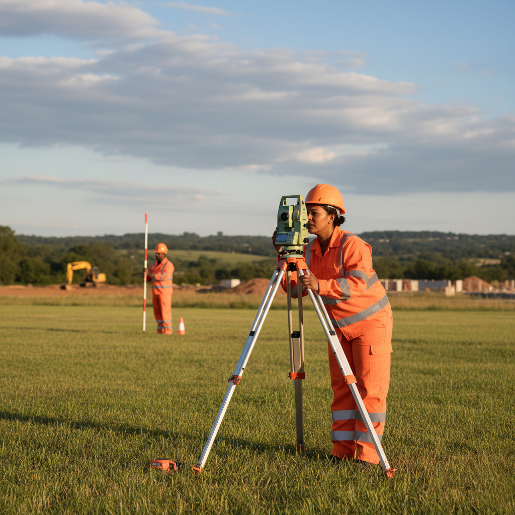 Land surveyor using a total station